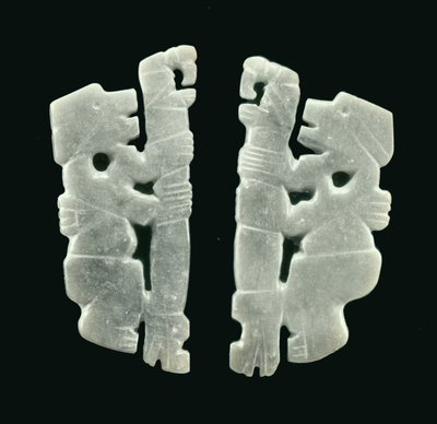 Paar stafdragende figuren, uit Guacimo, Linea Vieja gebied door Pre Columbian Pre Columbian